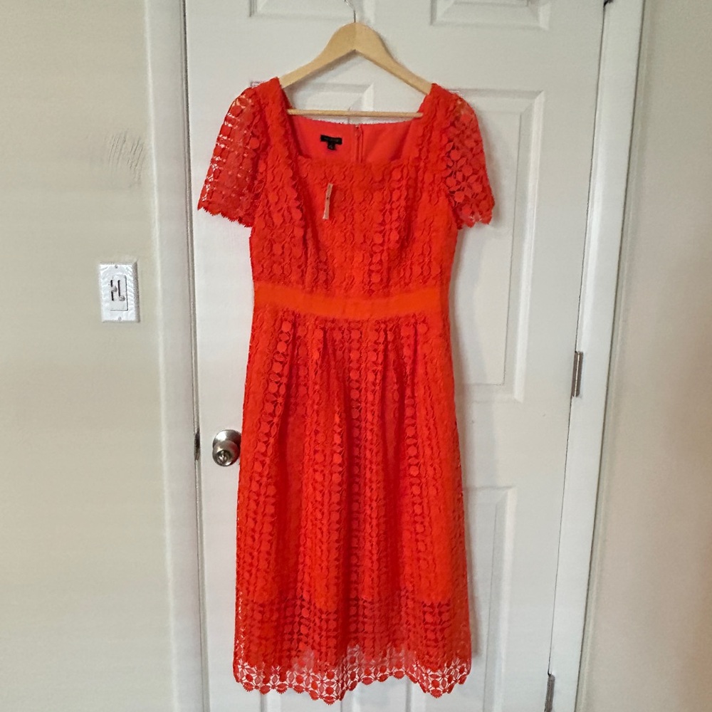 NWT Talbots Vibrant Orange Lace Midi Dress